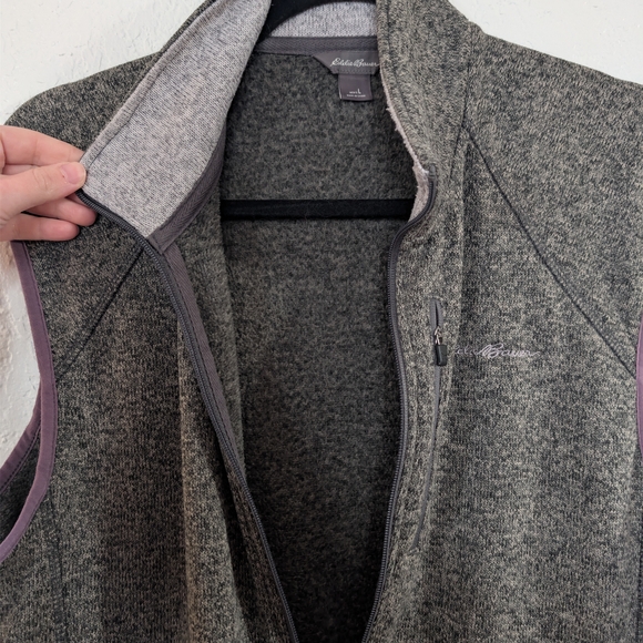 Eddie Bauer Fleece Lined Heather Grey Men's Zip Up Vest SZ L Outdoors Hiking - Picture 7 of 8
